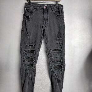 COPY - Jackson Leather Stacked Distressed Black Moto Jeans   Size 32
